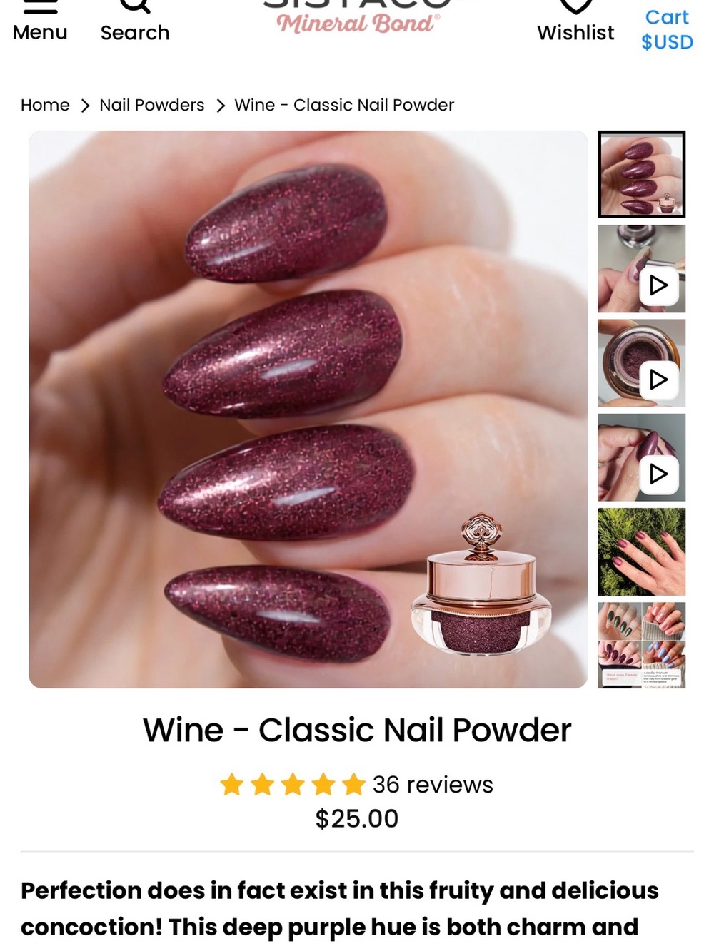 Sistaco Wine Classic Nail Powder - Deep Wine Sparkle